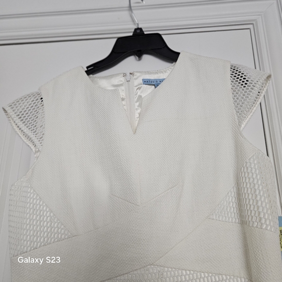 White Dress with Mesh Inserts by Antonio Melani - Picture 4 of 8